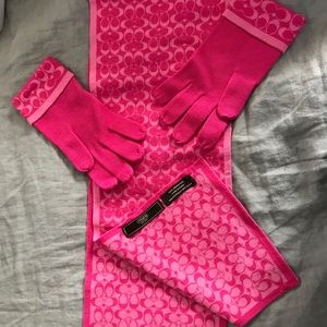 Coach Pink Gloves and Scarf Set